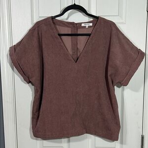 Madewell V-Neck Mauve Button Back Top